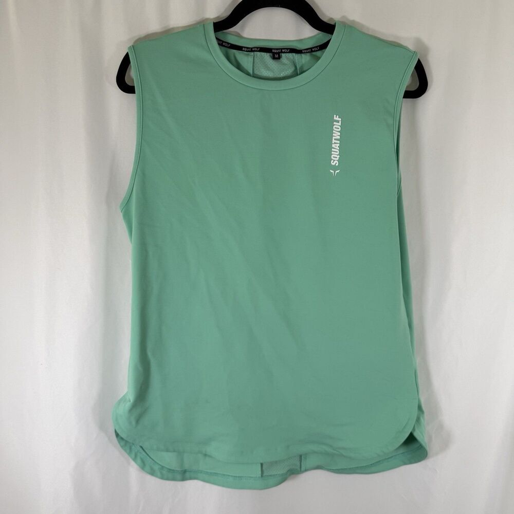 Squat Wolf Tank Top Women's Medium Teal Breathable Crew Neck Stretch Nylon